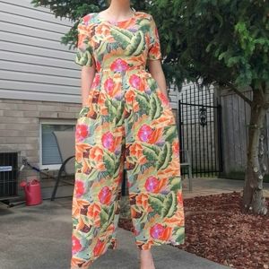 Vintage 80s Floral Wide Leg Jumpsuit